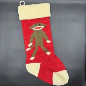 Vintage Unbranded Sock Monkey Christmas‎ Stocking OS Red Knit Retro Boho